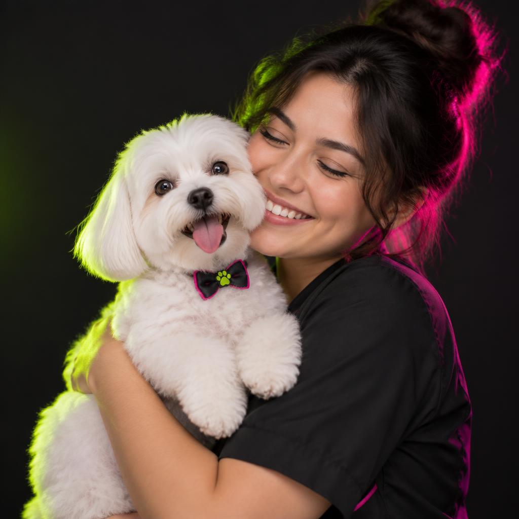 Happy pet owner with their freshly groomed dog after finding a match